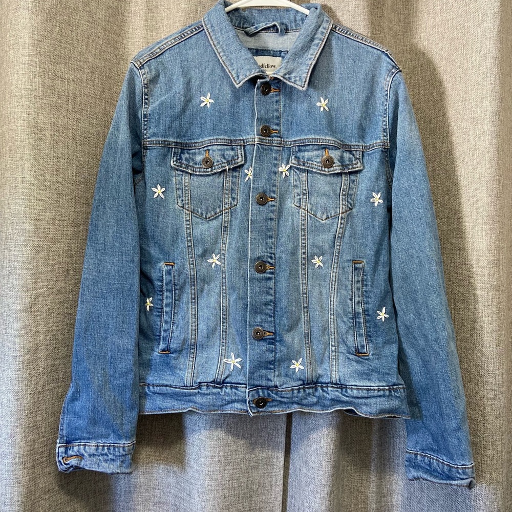 Hand embroidered daisy denim jacket